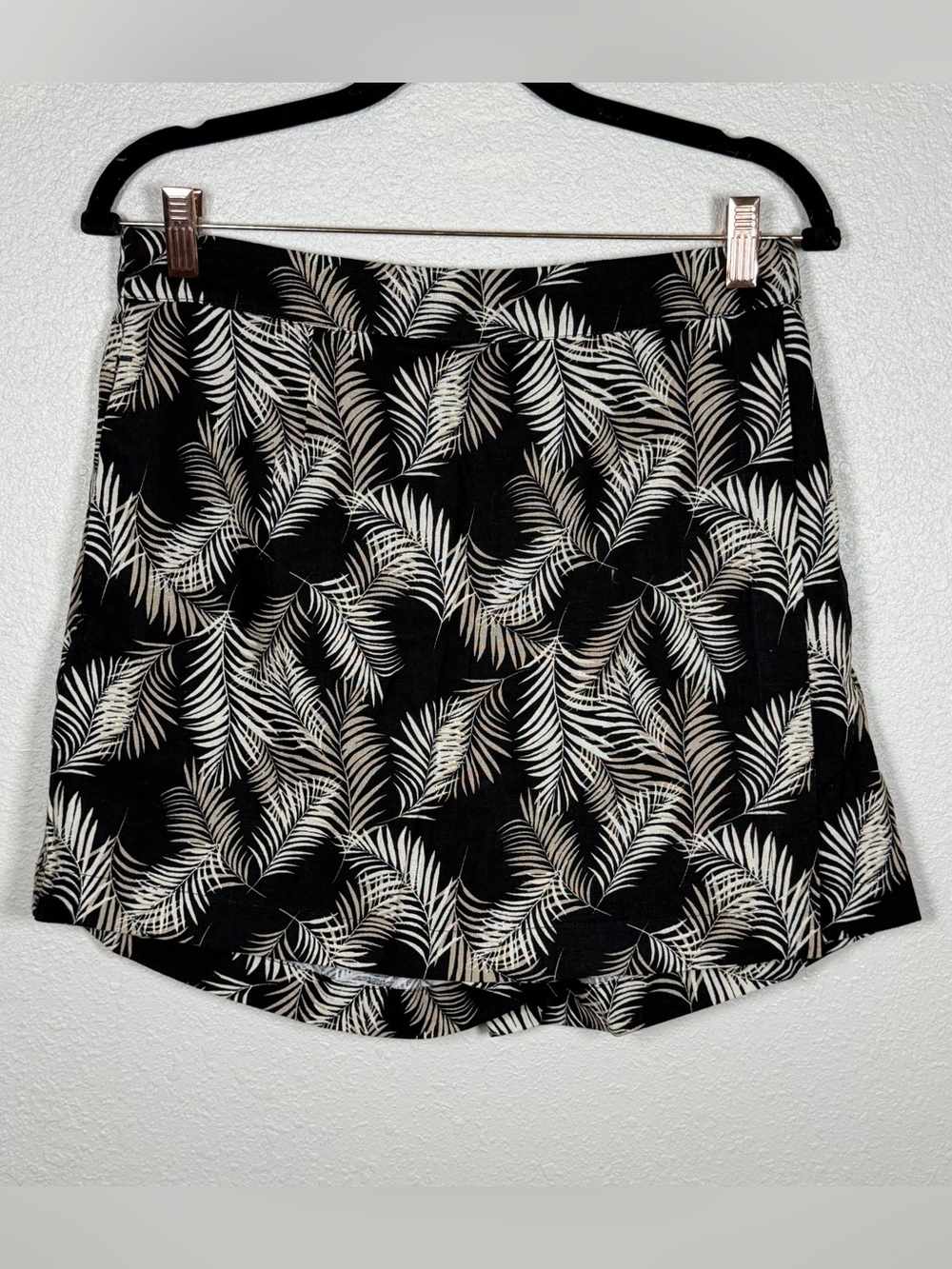 NWOT Small Linen Blend Palm Leaf Skort Pull On Elastic Resortwear Beach Tropical